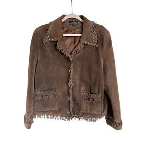 Vintage Montanaco Suede Leather Fringe Western Jacket Turquoise Studded Coat L